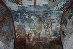 Абхазия. Пицунда. Старинная фреска в соборе Андрея Первозванного Снятие тела Иисуса с креста